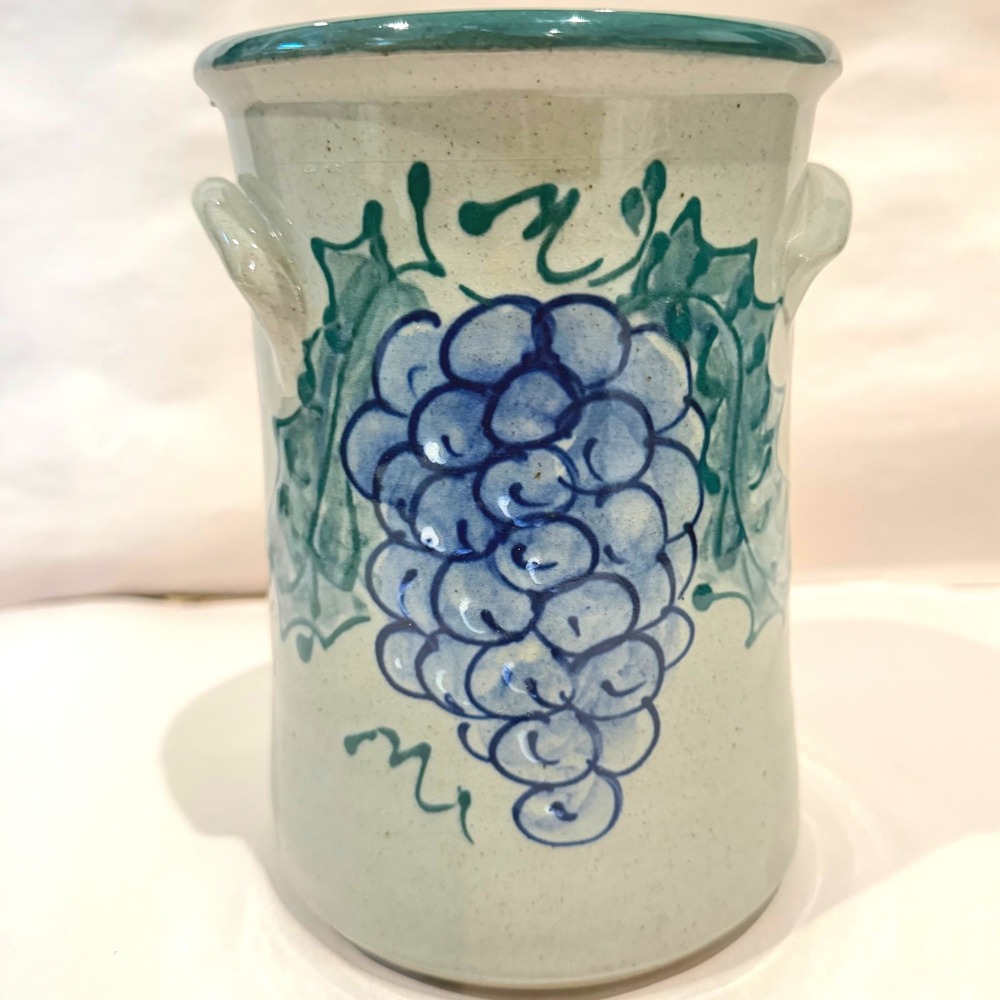 Great Bay Pottery Stoneware Grape‎ Crock Handled 2003 North Hampton NH Handmade